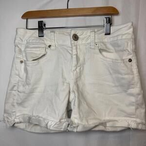 American Eagle Stretch Denim Jean Shorts Cuffed Fray White Size 2